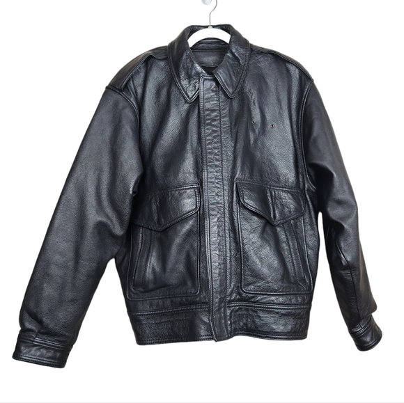 Gibson & Barnes Black Leather Airline Skyliner Bomber Jacket Men's Size 40 Tall - Picture 1 of 13